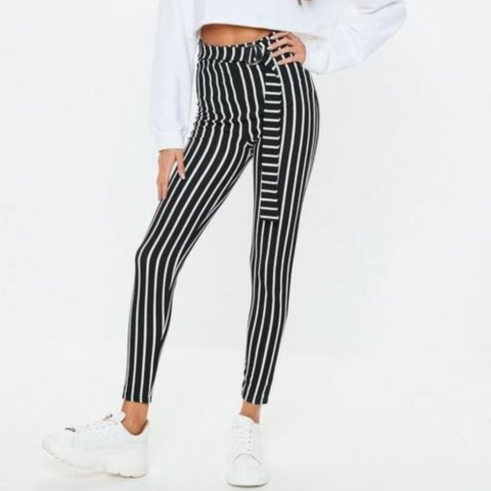 Brand New Monochrome D Ring Stripe Slim Leg Pants